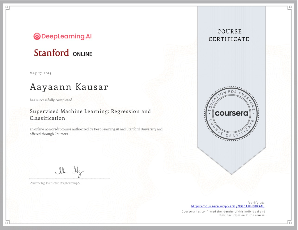 Supervised Machine Learning: Regression and Classification